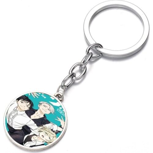 Anime YURI!!! on ICE Keychain Bronze Silver black Glass Dome Key Chain Bag Charm necklace Keyring Holder Kids boy girl Gift