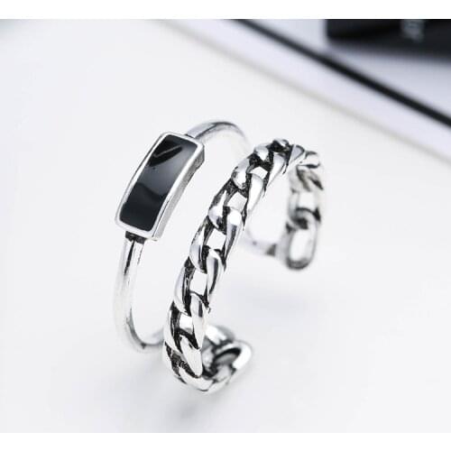 DIP1 925 Silver Trendy Black Resin Female Wedding Rings Promotion Jewelry Women Girls Open Ring Never Fade Cheap