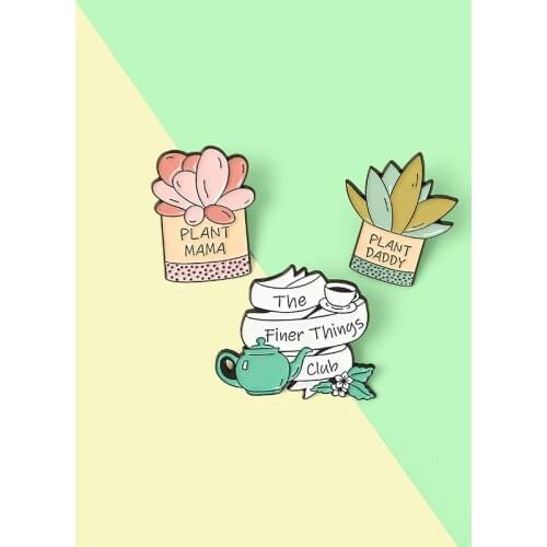 Potted Succulents Enamel Pins Custom Plant Cartoon Brooches Bag Clothes Lapel Pins for Backpacks Badge Jewelry Gift Kids Friend