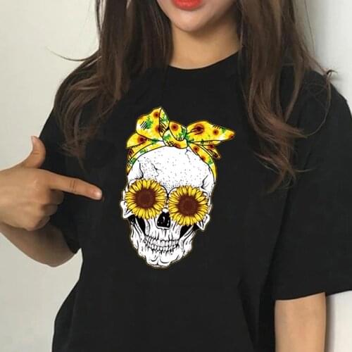 Female Funny Skull Punk T Shirt Women Casual Black Short Sleeve Tops Girl 90S Clothing,Drop Ship,Ready Stock