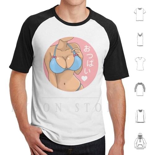 Oppai T Shirt Print For Men Cotton New Cool Tee Oppai Boobs Swimsuit Bikini Hentai Anime Girls Breasts Echhi Funny Japanese