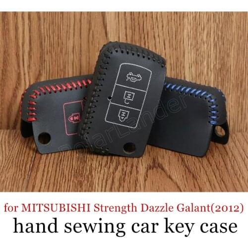 Only Red high quality Hand sewing DIY car key case cover Genuine leather fit for MITSUBISHI Strength Dazzle Galant(2012)