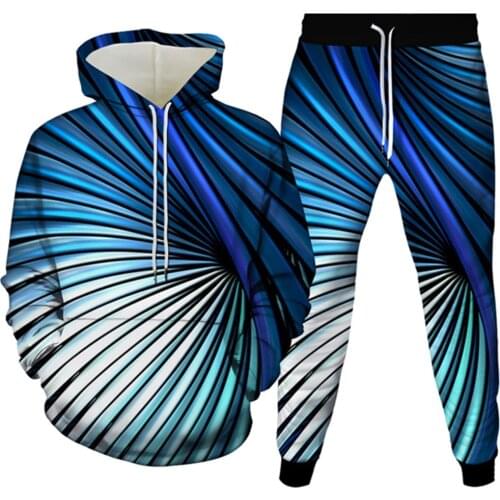 Colorful Art Vortex Stripe Creative Design Print Men Tracksuit Women Hoodies+Trousers 2Pcs Sets Female Casual Clothes Size S-6XL