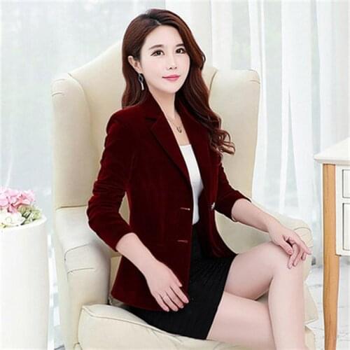 Fashion gold velvet Blazers Women jacket spring Autumn New Large size 3XL Casual British wind small suit jacket female Blazers