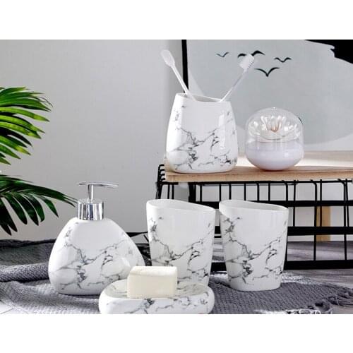 Marble Ceramics Bathroom Decoration Set Toilet Accessories Soap Dispenser Toothbrush Holder Houses Useful Bathroom Products