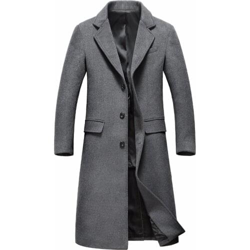 Shanghai Story Autumn/Winter Mens Silm Fit Long Wool Blend Trench Coats Fashion Solid Overcoat Sobretudo Masculinos Inverno
