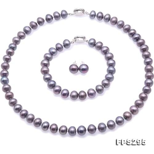 Unique Pearls jewellery Stone Natural Pearl Jewellery Set For Women Gift Gray 10mm Freshwater Pearl Necklace Bracelet Earring