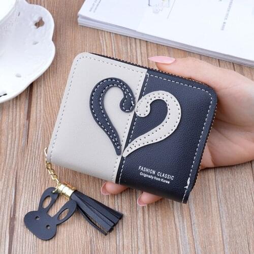 New Women Coin Purse Zipper Small Cute Wallet Ladies Short Student Korean Fashion Mini Hit Color Tassel Wallet