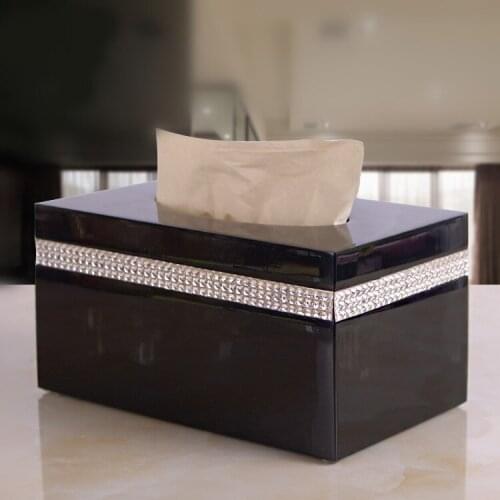 Multi-color optional Modern Resin Tissue Box Napkin Paper Box Desktop Storage Tissue Box With Rhinestones Removable Tissue Holde
