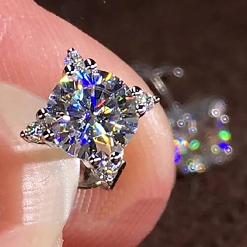 14K White Gold 1 Carat Stud Earrings Women Present Wedding Anniversary Engagement Party 0.5 ct Round Square Moissanite Diamond