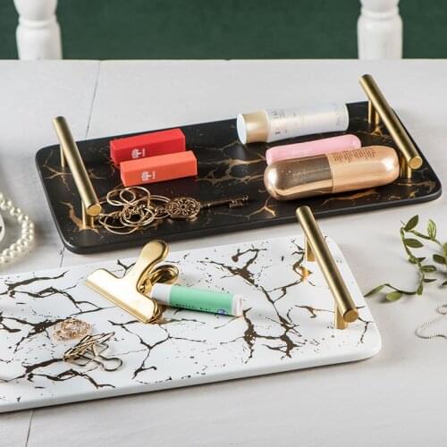 Northern European-Style Small Number Ceramic Ornament Square Marbling Dual Handle Afternoon Tea Tray Cosmetic Dining Tray