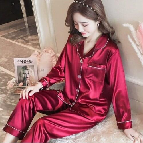 Spring Autumn Women Pajamas Two Pieces Sets Nightdress Sleepwear Female Pajamas Home Clothes Solid Sweet Girls Slik Sleepwears