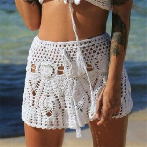 Unique Womens Summer Beach Crochet Skirt 2020 New Knitted Mini Skirt Lady Summer Hollow Out High Waist Beach Skirts