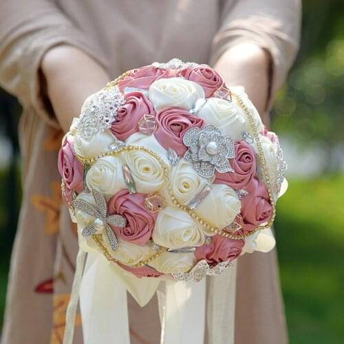 Gorgeous Bridal Bouquets Sparkling Crystal Bouquets Satin Wedding Accessories 22*33cm Free Shipping