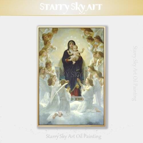 Top Hand-painted High Quality God and the Virgin Mary Oil Painting on Canvas Madonna and Infant Jesus Portrait Oil Painting