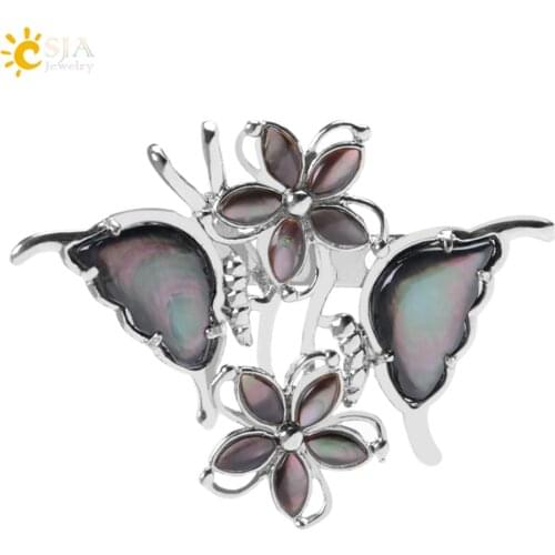 CSJA Fashion White Black Butterfly Brooch Clothes Accessories Natural Abalone Shell Insect Brooches Jewelry for Suit Dress F162