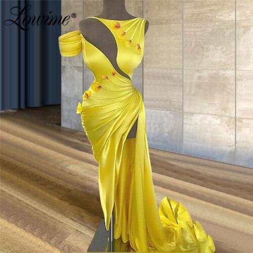 Elegant Yellow Evening Dresses 2020 Long Mermaid With High Split Side Sexy Women Party Night Gowns Prom Dresses Robes De Soiree