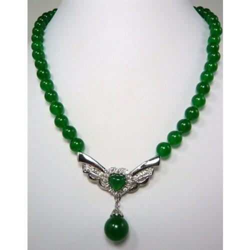 Ladys new 8MM green jades pendant Necklace
