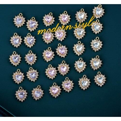10Pcs/set Shiny Crystal Rhinestone Heart Charms 18*14mm Gold Color Metal Love Charm For DIY Jewelry Making Crafts Accessories