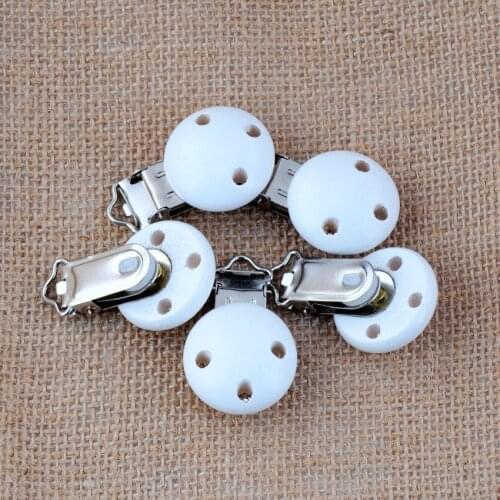 5PCs Baby Pacifier Clips Mixed Pattern White Wood Metal Holders Cute Infant Soother Clasps Accessories 4.4x2.9cm