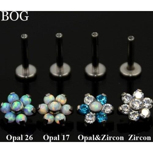 BOG-1 Piece G23 Titanium Opal Flower Ear Cartilage Tragus Helix Piercing Screw Fit Top 16g Gem Labret Lip Bar Ring Body Jewelry