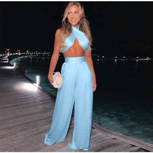 Loose Wide Legged High Waisted Pants Sets Summer for Womens Fashion Pant Suits Sexy 2 Two Piece Set Tight Crop Top And Trousers