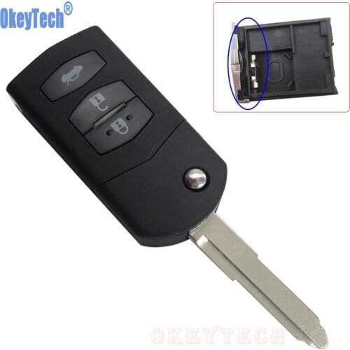 OkeyTech 3 Buttons Remote Control Flip Key Case for MAZDA 2 3 5 6 RX8 MX5 Uncut Blade Blank Replacement Keyless Entry Fob Shell