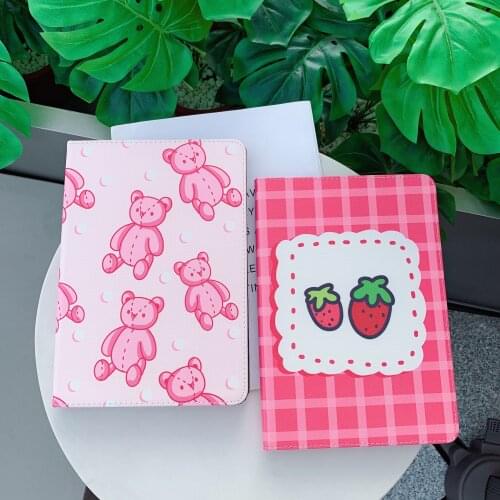 Cherry Stuffed Bear Fruit Strawberry Soft Tablet Protective Case For iPad Air 1 2 3 Mini 4 5 Pro 2017 2018 2019 2020 Cover