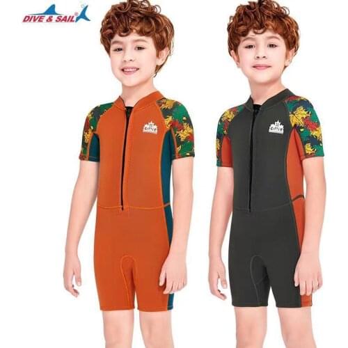 Children Maple Leaf Neoprene Wetsuits Swimwear Kids Print Surfing Swimsuits Diving Suits Boys Girls Swimming Bathing Suit