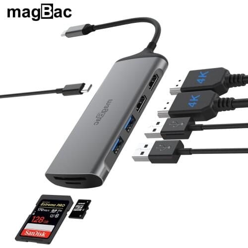 USB C Hub 2*HDMI 4K/60HZ Dual Monitors Type C Laptop Docking Station For Macbook Pro Samsung PD 100W 2*USB 3.0 Port Type-C Hub