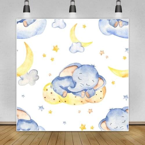 Elephant Baby Shower Backdrop Blue Birthday Party Photography Background Watercolor Star Moon Decor Portrait Customized Banner