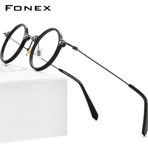 FONEX Acetate Titanium Glasses Frame Men 2021 New Retro Round Prescription Eyeglasses Women Optical Spectacles Eyewear F85673