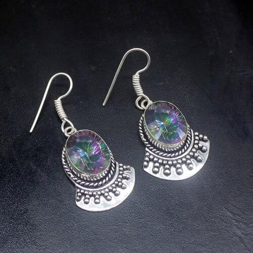 Gemstonefactory Big Promotion Unique 925 Silver Antique Mystical Fire Topaz Women Ladies Gifts Dangle Drop Earrings 20212338