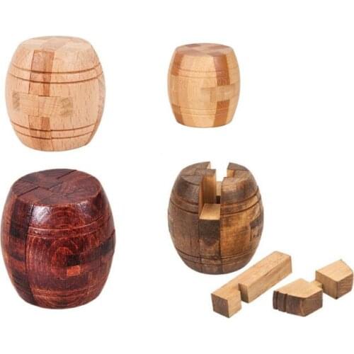 Classic Barrel-shaped IQ Wooden Bamboo Interlocking Burr Puzzle Game for Adults Children