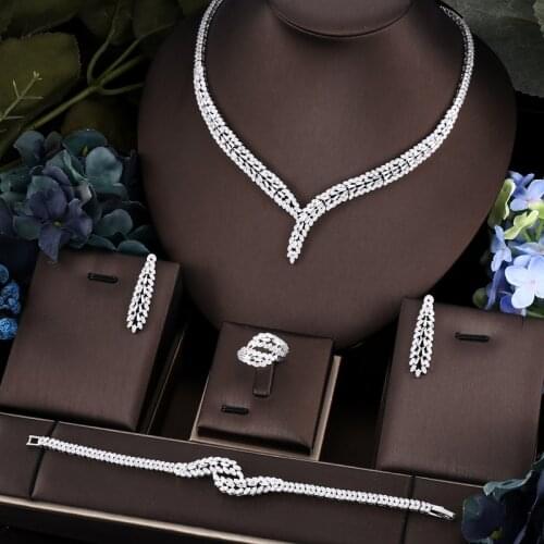 Janekelly Hotsale African 4pcs Bridal Jewelry Sets New Fashion Dubai Jewelry Set For Women Wedding Party Accessories Design