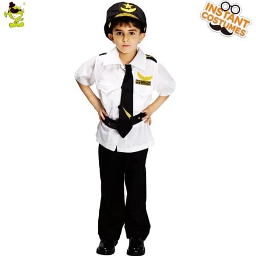 Boys Pilot Costumes Kids Handsome Pilot Suit With Hat Cosplay Uniform for Carnival Party Fancy Costumes