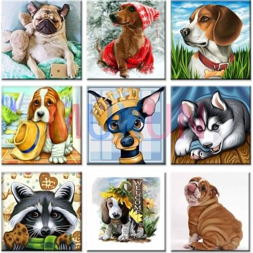 Cartooon Diamond Embroidery Animal 5D Diamond Painting Rhinestones Full Square Diamond Mosaic Pet Dog Home Decoration Photo Jh26