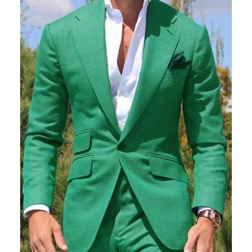 Green Mens Suits Formal Business Notch Lapel Tuxedos Solid One Button Jacket 2 Pieces Groomsmen For Wedding (Blazer+Pants)