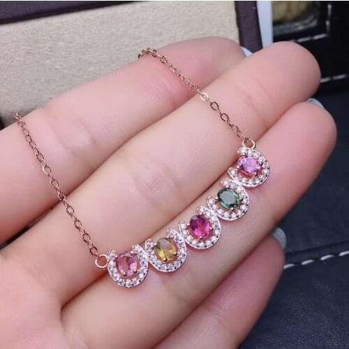 Natural Real Tourmaline necklace pendant S925 sterling silver Natural real Tourmaline Pendant