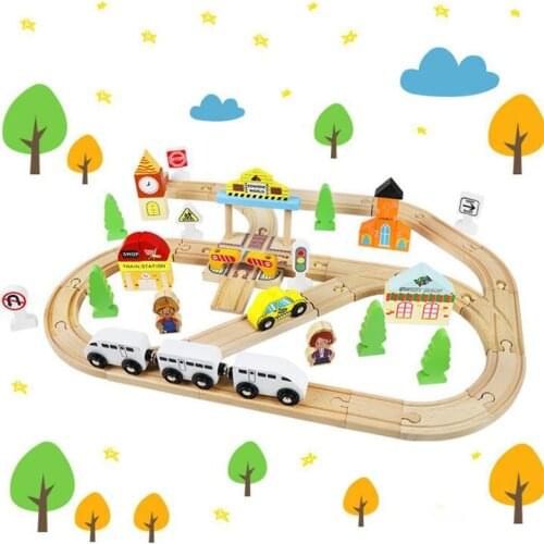 New Cross Traffic EMU Rail Car Wooden Track Train Set Assemble Wooden Railway Toys Educational Toy For Children