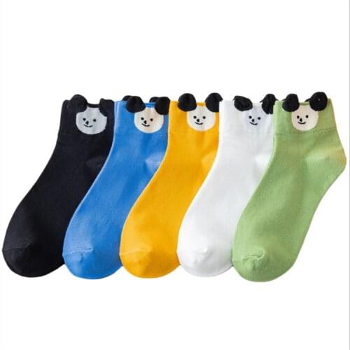 New Ladies Solid Color Casual Style Three-dimensional Cute Ear Cotton Socks College Sailboat Socks Cartoon Bear Socks