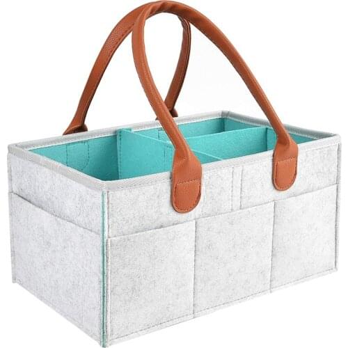 Baby Diaper Caddy Organizer Portable Nursery Diaper Storage Bin For Changing Table Large Car Travel Organizer,Gray+Blue