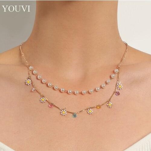 YOUVI New Fashion Gold Crystal Pendant Necklaces For Women Necklace 2021 Female Boho Little Daisy Clavicle Chain Neckace Jewelry