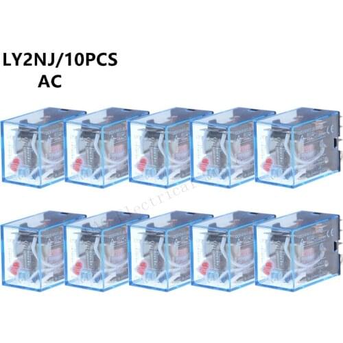 10Pcs Relay LY2NJ AC 12v 24v 36v 48v 110v 220v 380V Small relay 10A 8PIN Coil DPDT