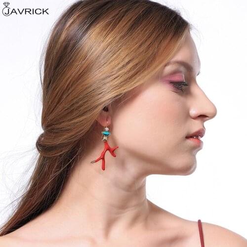 Red Enamel Coral Antlers Acrylic Resin Drop Earrings Girl Fashion Jewelry