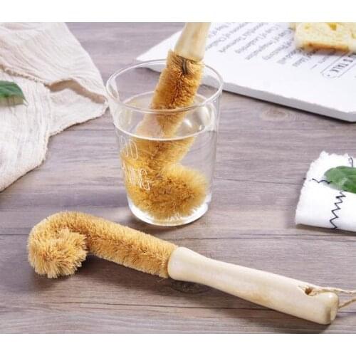 Long Handle Brush Palm Cup Brushs Cleaning Wash Pot Bowl Dishes Household Kitchen Tools Wooden Yellow Convenient