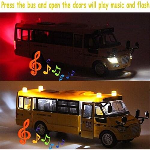 School Bus Toy Die Cast Vehicles Yellow Large Alloy Pull Back 9'' Play Bus with R9JD