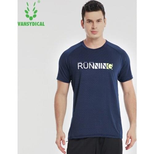 VANSYDICAL Sports T Shirt Men Running Short Sleeve with Printing Fitness Gym Clothing Male Quick Dry Active Wear Workout Shirts