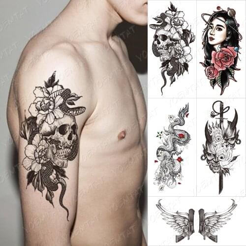 Waterproof Temporary Tattoo Sticker Skull peony flowers snake Flash Tattoos dragon old school Body Art Arm Fake Tatoo Women Men