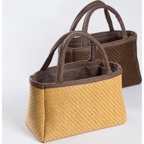 Chinese Style Womens Bag Pure Handmade Straw Weaving Handbag Bags For Women Men Handbag Tea Set Storage Bags Single Backpack